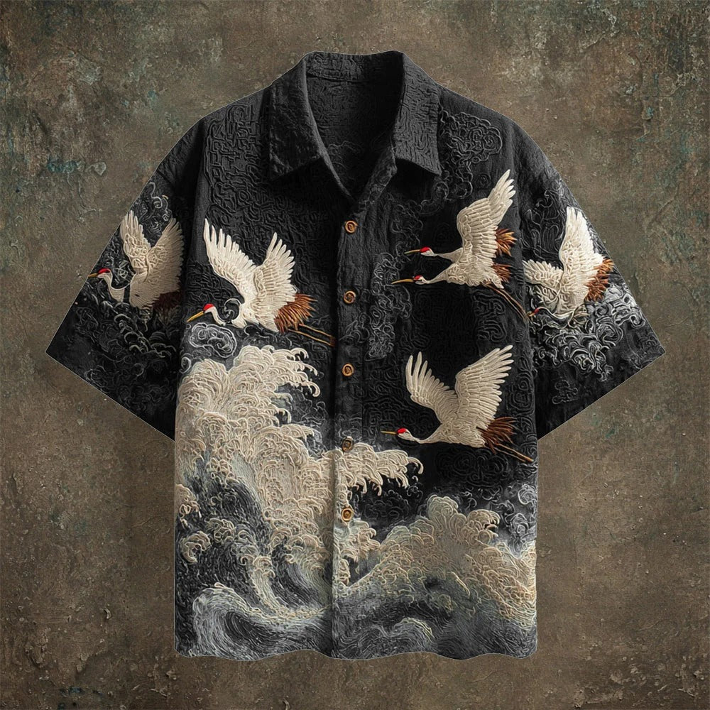 Zoystyle Japanese Crane Wave Print Premium Hawaiian Shirt