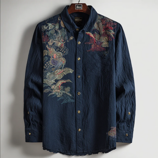 Zoystyle Vintage Botanical Art Premium Cotton Linen Long Sleeve Shirt