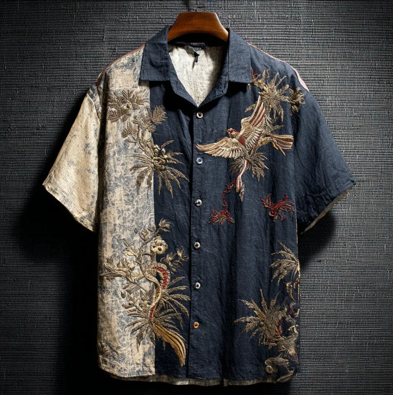 Zoystyle Japanese Phoenix Art Premium Cotton Linen Casual Shirt