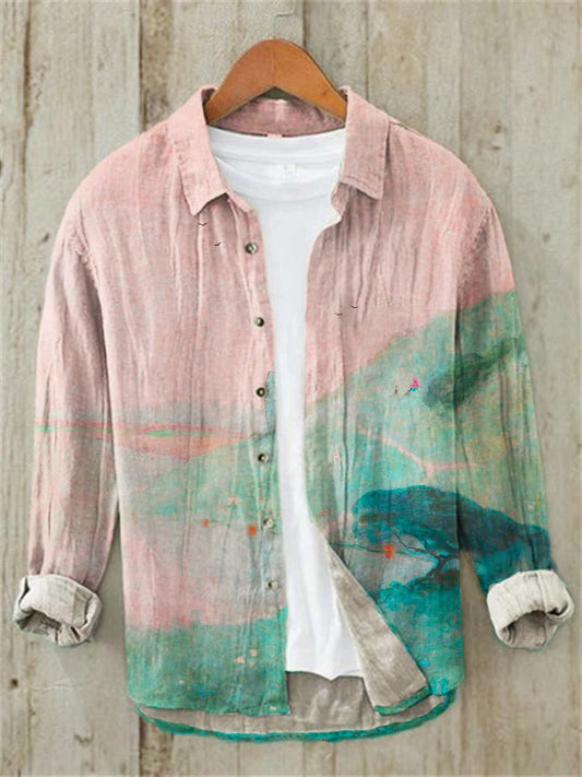 Zoystyle Japanese Landscape Cotton Linen Long Sleeve Shirt