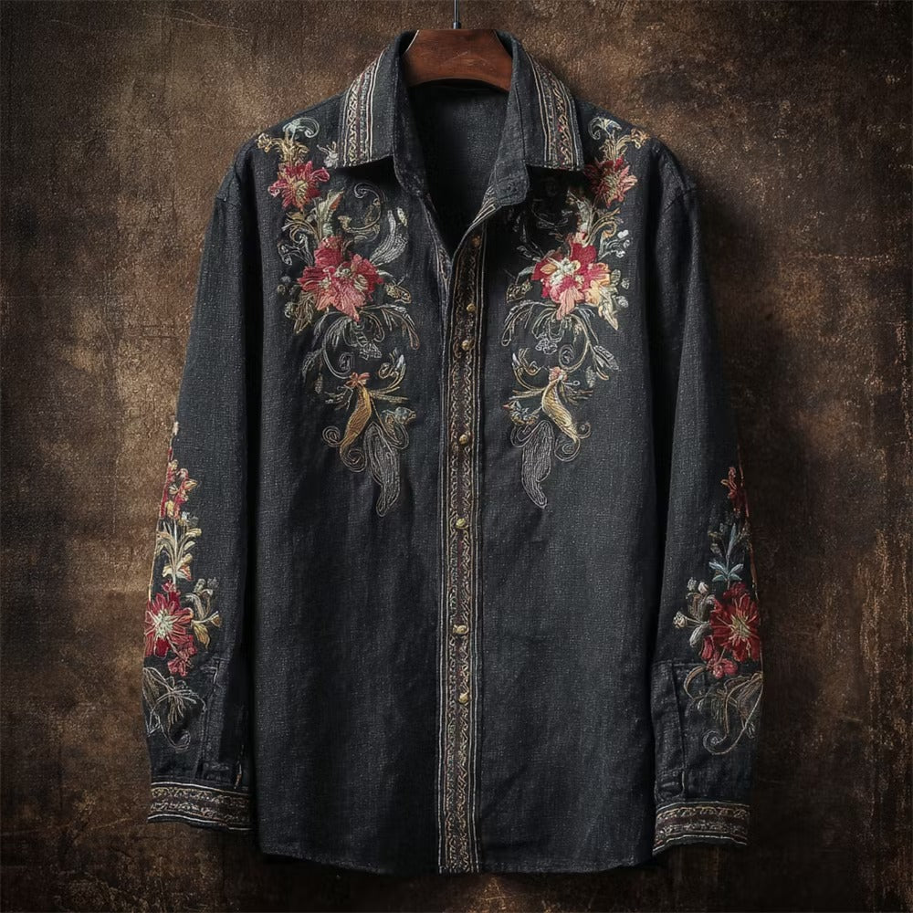 Zoystyle Premium Floral Embroidered Cotton Linen Long Sleeve Shirt
