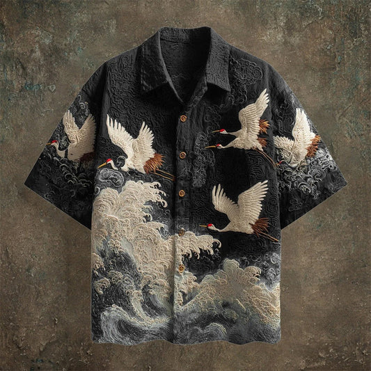 Zoystyle Japanese Crane Wave Print Premium Hawaiian Shirt
